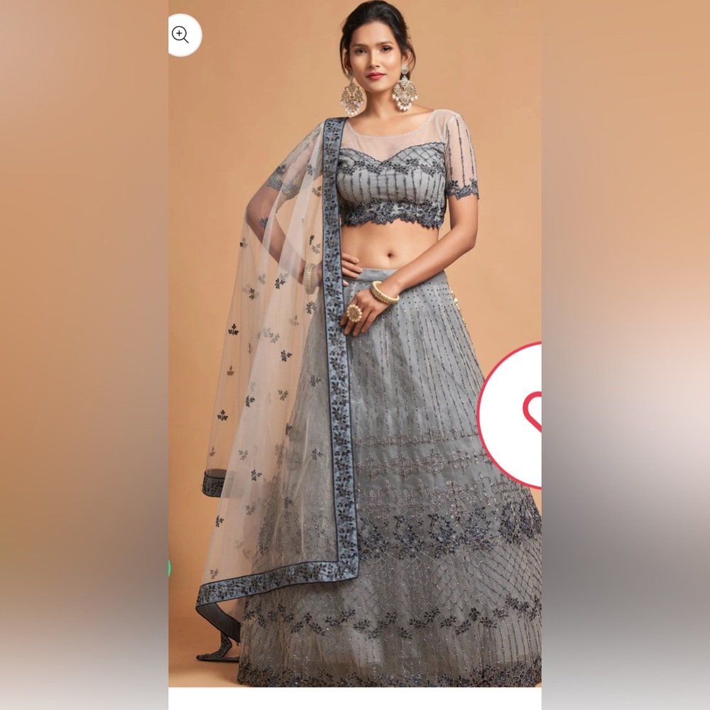 Elegant Gray Embroidered Lehenga